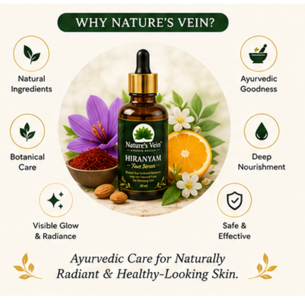 Nature's Vein Hiranyam Face Serum | Ayurvedic Face Serum with Argan Oil, Almond Oil & Saffron | 30ml - Image 7