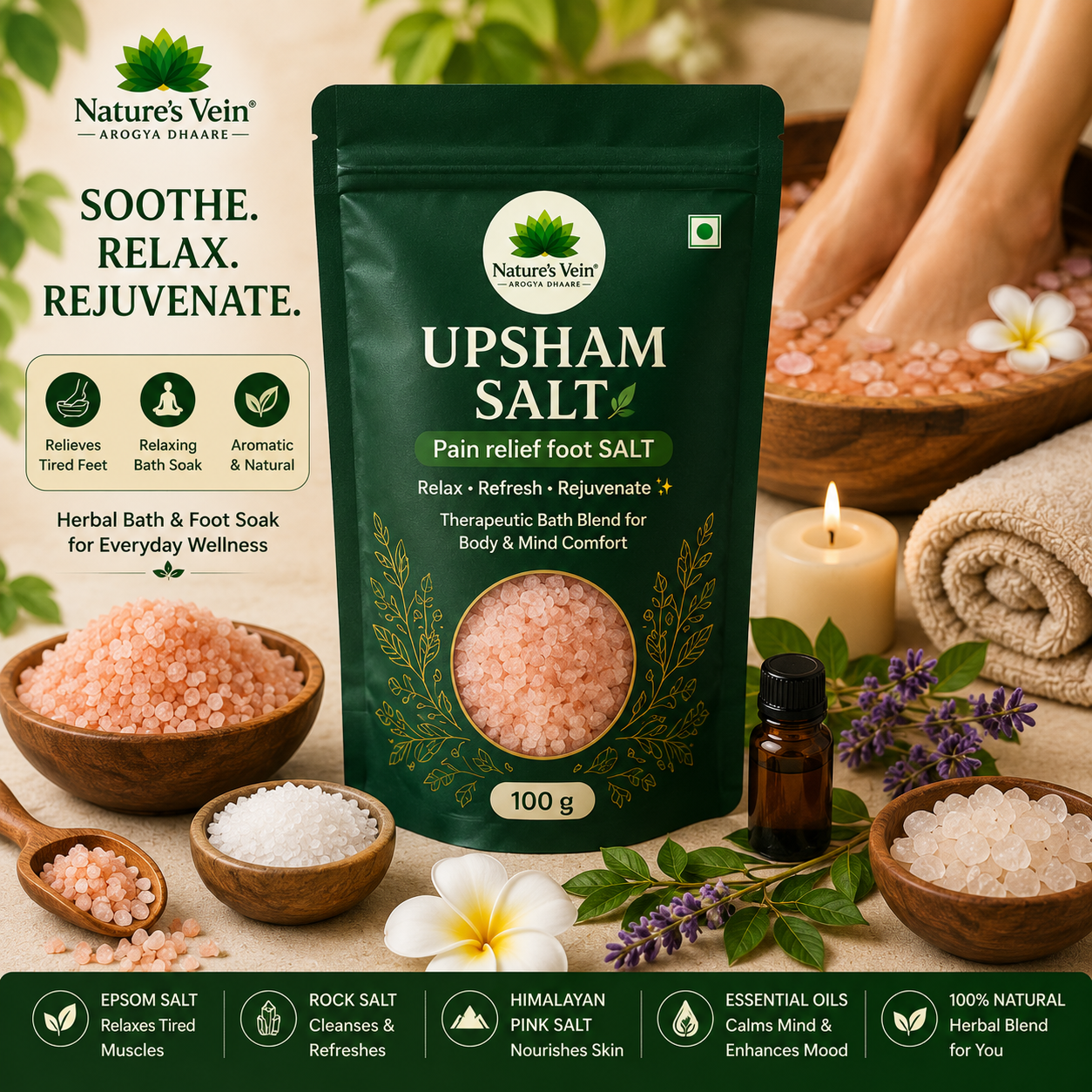 Nature’s Vein Upsham Salt pain relief foot salt 100g