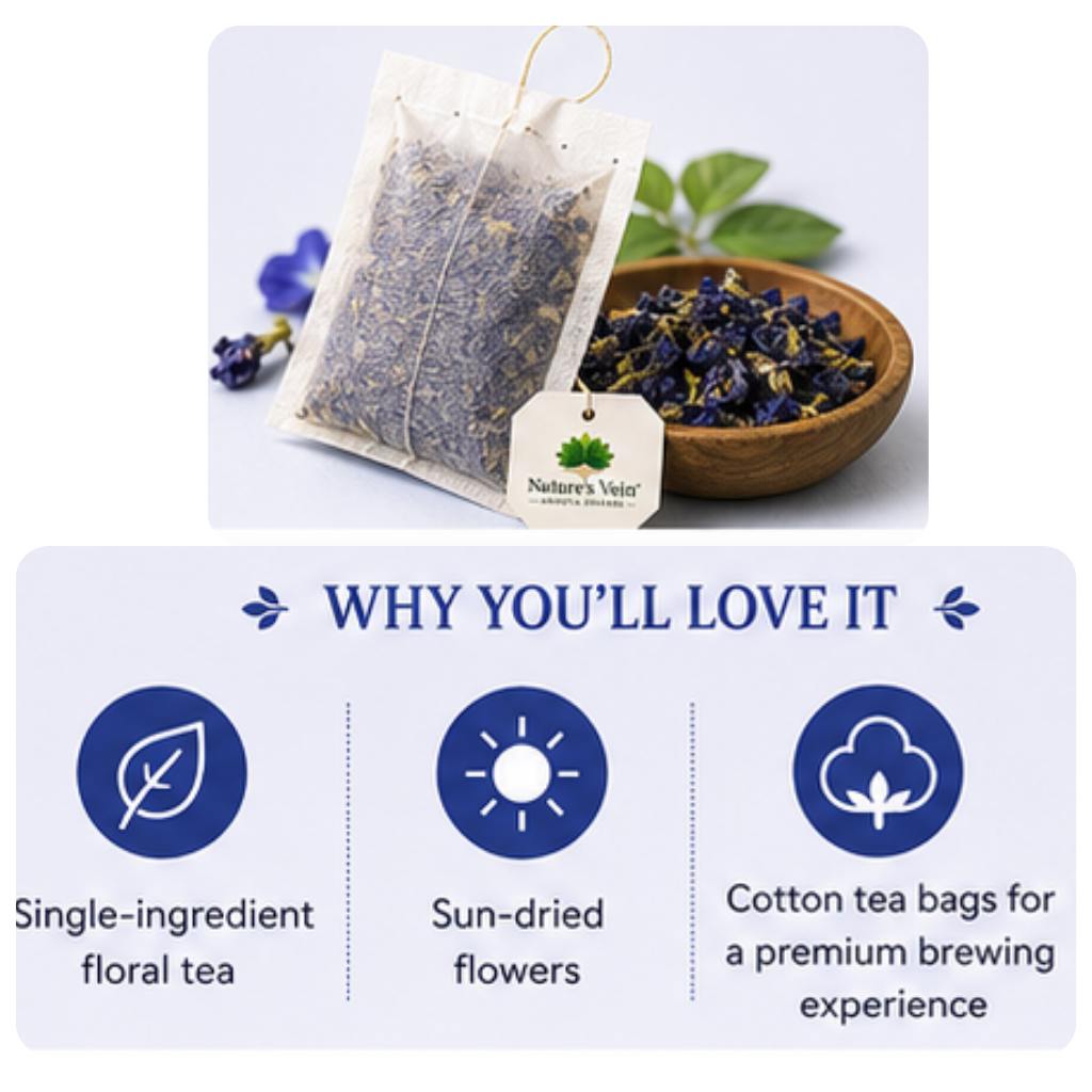 Nature’s Vein Butterfly Pea Tea – 30 Dip Bags | Caffeine-Free Herbal Flower Tea - Image 6