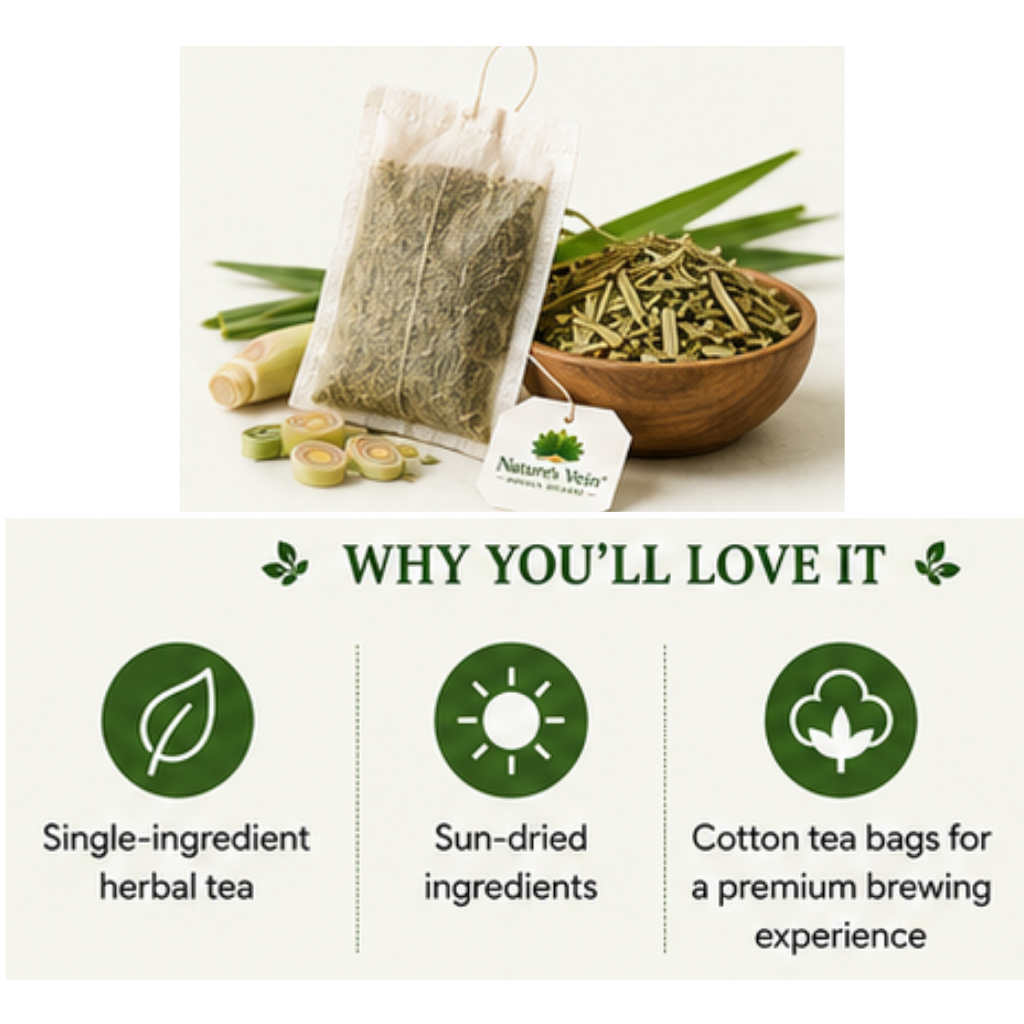 Nature’s Vein Lemongrass Tea – 30 Dip Bags - Image 6