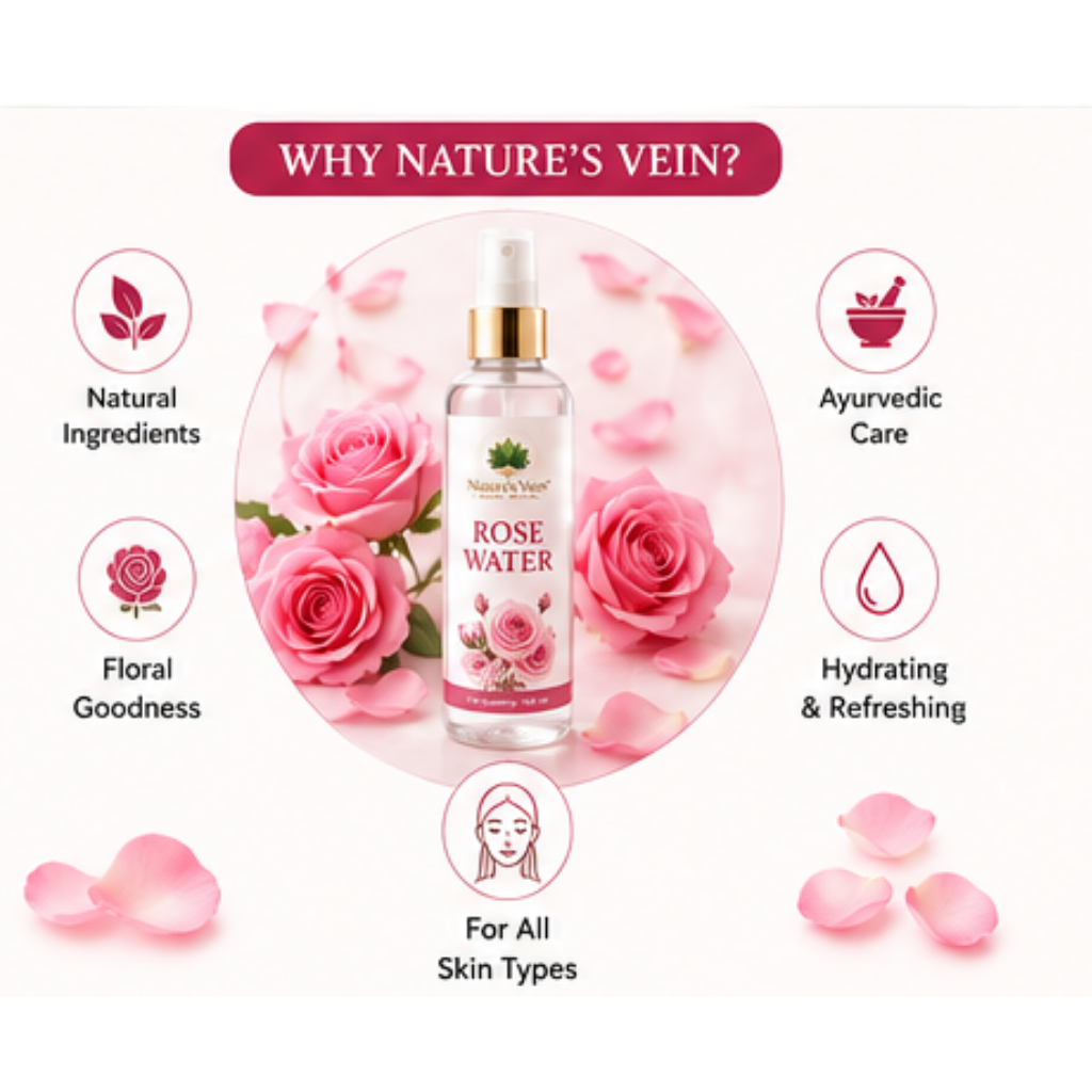 Nature's Vein Rose Water | Pure Distilled Rose Water Face Mist with Rose Oil | Hydrating Toner | 100ml - Image 2